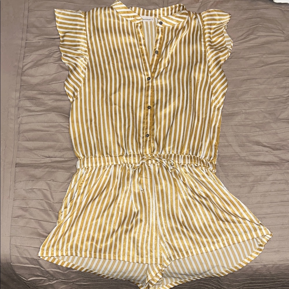 The Impeccable Pig Gold and White Striped Romper